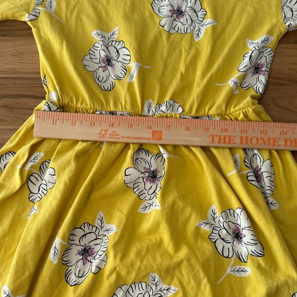 Tea Dress Girls’ 10 Yellow Floral White Flowers 3/4 Sleeves Midi Dress